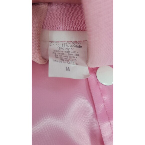 Vintage Pink Satin Bomber Jacket Retro 80's Style Unisex Made In USA Size Medium - Picture 3 of 12